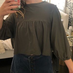 Free People olive green 3/4 sleeve top
